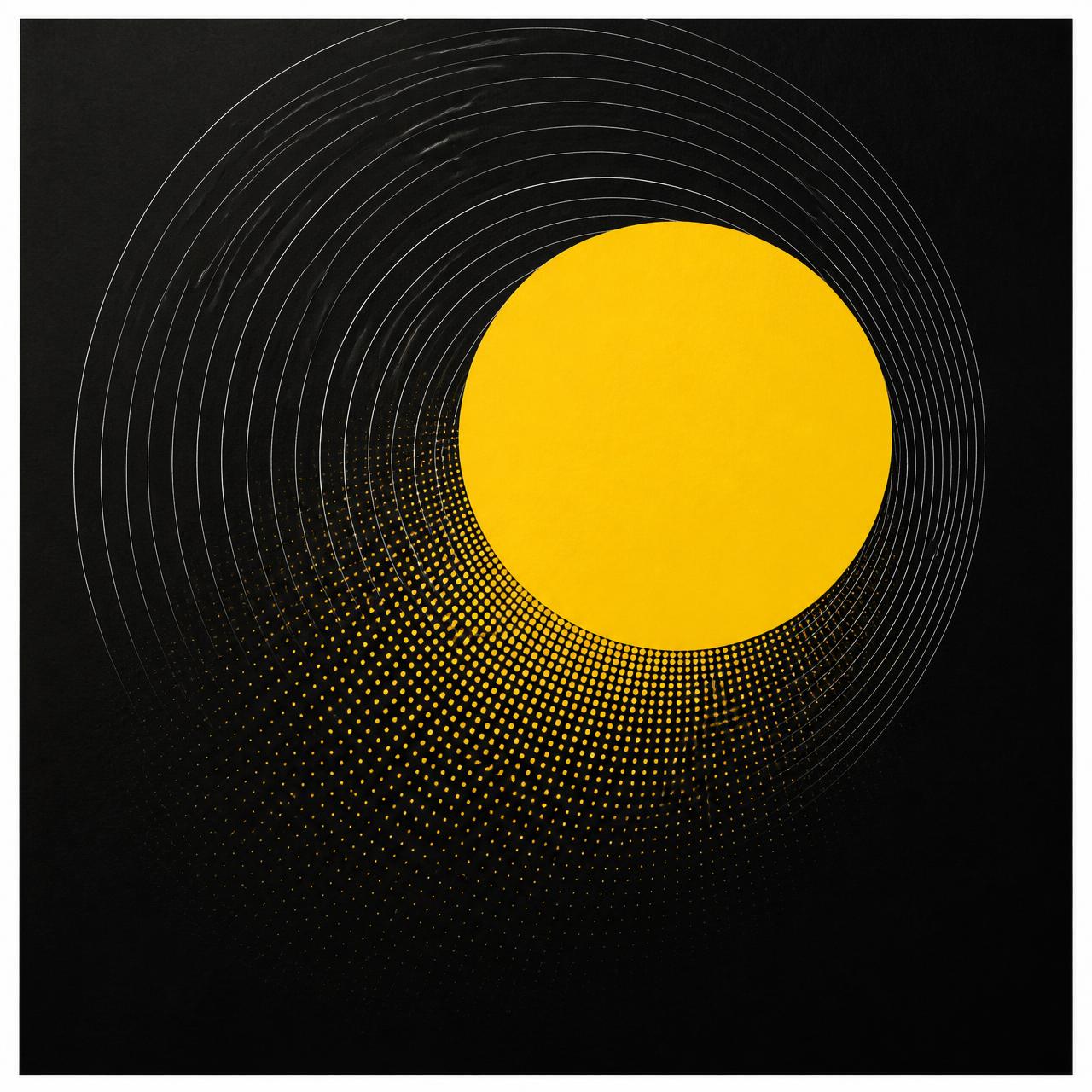 Abstract yellow orb with concentric arcs
